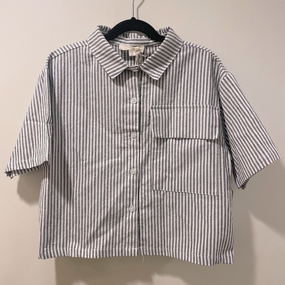 Girls Jessica Simpson Boxy Crop Poplin Button Up Shirt - Picture 4 of 4